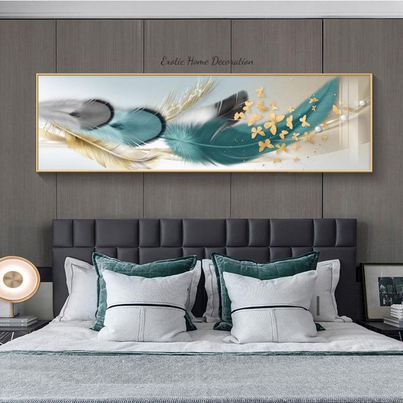 EHDHORD0004 Teal feather with Golden Butterflies