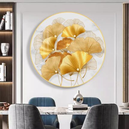 Circular Golden Gingko Leaves White Base